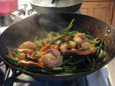 shrimp stir-fry with homemade pesto