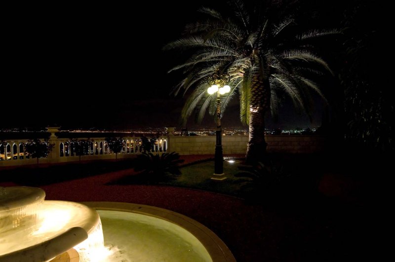 Terrace and Haifa below at night