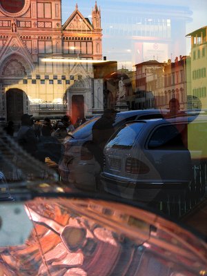 Santa Croce and taxis reflected7946
