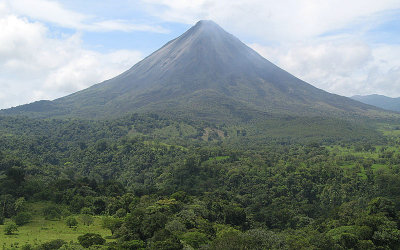 Arenal Volcano view from a hanging walkway