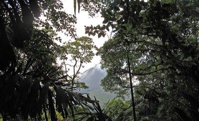 View from a suspension bridge -a glimpse of the Arenal Volcano