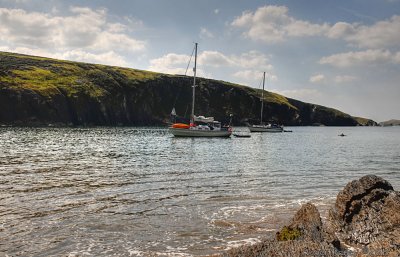 Yachts in Mwnt Bay.