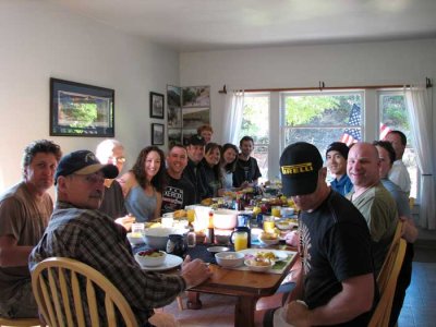 Breakfast group...and a Pirelli hat
