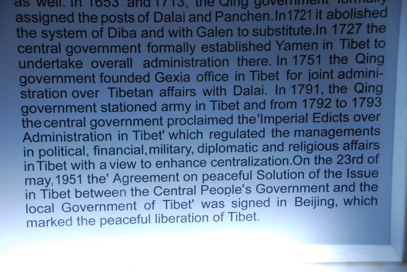Chinese version of Tibetan History, Tibet Museum