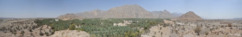 Panorama from a rocky outcropping across the wadi from Nakhl Fort