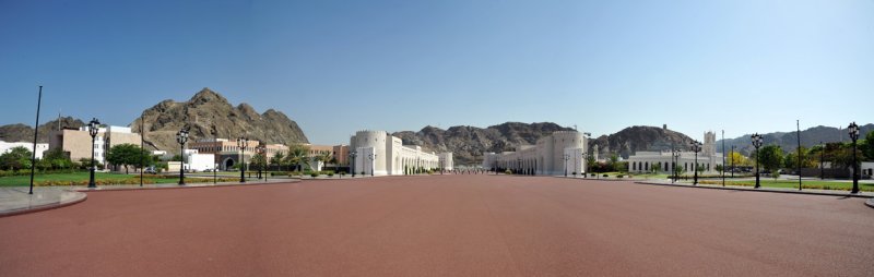 Panoramic view of the grand square in front of Al Alam Palace, Muscat