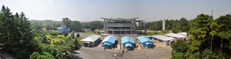 Panorama of Panmunjom Joint Security Area from the balcony of the Panmungak Pavilion