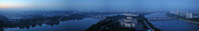 Panorama of Taedong River and Yanggakdo Island looking south