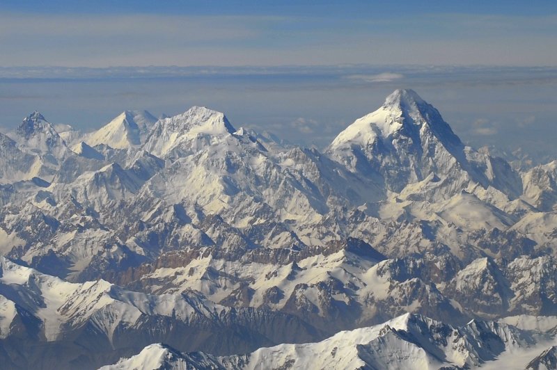 North face of K2  (8611m/28,251ft) seen on the left from over the Chinese border