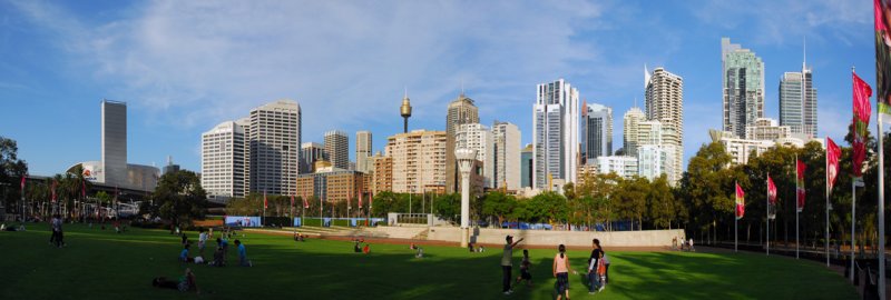 Panorama of the Sydney Skyline from Tumbalong Park 