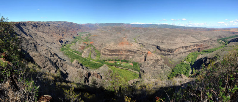 Panoramic view of the lower Waimea Canyon, Kauai, HI