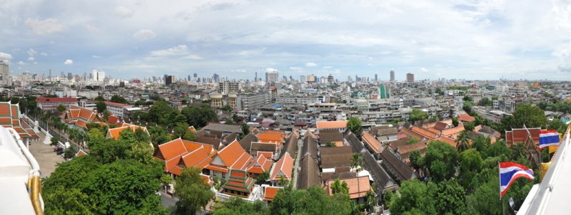 Panoramic view of Bangkok from the Golden Mount - southeast through southwest