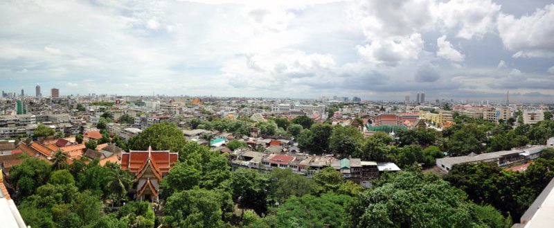 Panoramic view of Bangkok from the Golden Mount - southwest through northwest