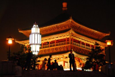 Bell Tower of Xian from the forecourt of the Ginwa Shopping Mall