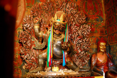 Vajrapari - Protector Deity of Energy and Power with a Sakyapa lama, Royal Chapel (Chögyal Lhakhang)