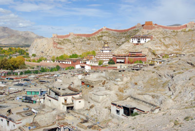Old Town Gyantse and Pelkor Chöde Monastery from the ridge