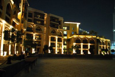 The Palace Hotel at night with Burj Dubai