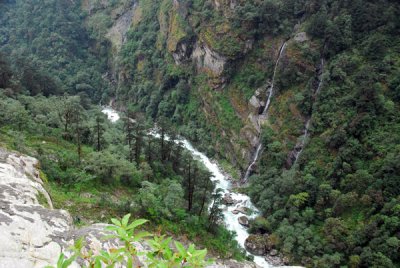 Waterfalls feeding the Matsang Tsangpo River