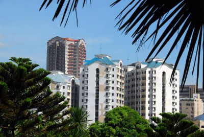 Apartment blocks on the north side of the Pasig River seen from Fort Santiago