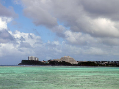 The pyramid of the Sheraton Laguna Guam Resort on the other side of Hagta Bay