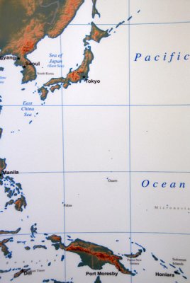 Map showing the strategic location of Guam 1500 miles south of Tokyo