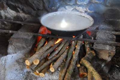 Boiling sea water to extract salt