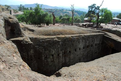 Rock hewn churches of Lalibela seen from surface by Bet Danaghel