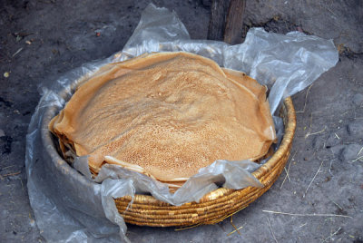 Freshly cooked injera bread, Lalibela