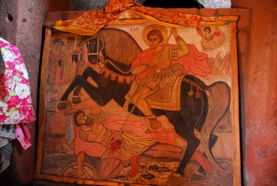 Equestrian saint spearing a soldier, Bet Merkorios, Lalibela