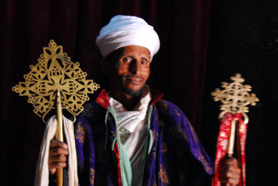 Priest with processional crosses of Bet Abba Libanos, Lalibela