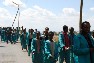 Ethiopian high school students walking home