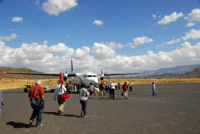 Walking out to the airplane, Lalibela