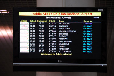 International Arrivals screen, Addis Ababa Bole International Airport
