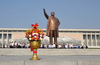 Often the first stop on a visit to Pyongyang, everyone is required to bow to the statue of Kim Il Sung after flowers are laid