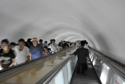 Escalators leading around 100m underground - the worlds deepest metro