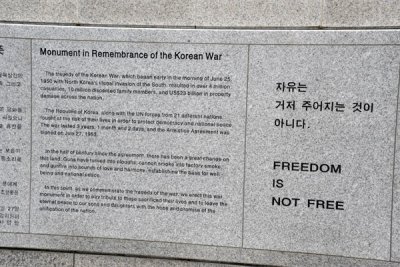 Monument in Remembrance of the Korean War - 25 June 1950 to 27 July 1953 - Freedom is Not Free