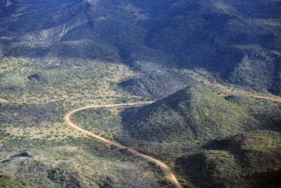 Big curve in the dirt road through the Otavi Mountains between Kombat and Tsuemb, Namibia