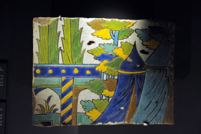 17th C. Iranian tile with tents