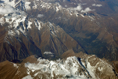 Deep valley cutting through the Caucasus Mountains, Georgia-Russia