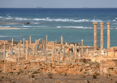 A forest of columns marks the site of the ancient Roman forum of Sabratha