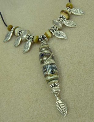 Ivory & Silver Lampwork focal necklace with Hilltribe silver accents - $95