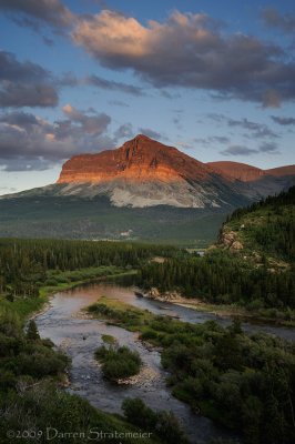 Sunset on Wynn Mountain and Swiftcurrent Creek