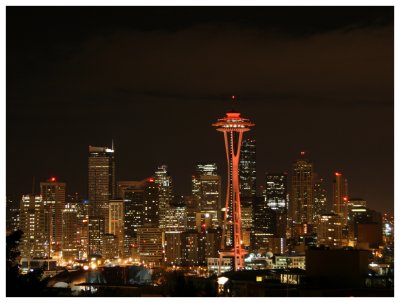 Red Space Needle and Seattle Skyline