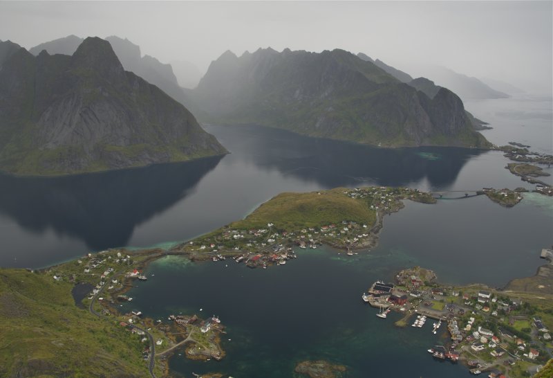 The town of Reine from atop Reinebringen