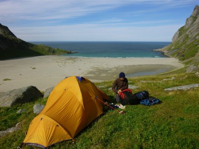 Our tent on the col above Bunes beach