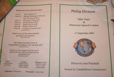 2008 Phillip Div Humorous and Table Topics contest