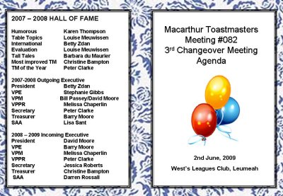 2009 June 2nd Macarthur Change over Meeting