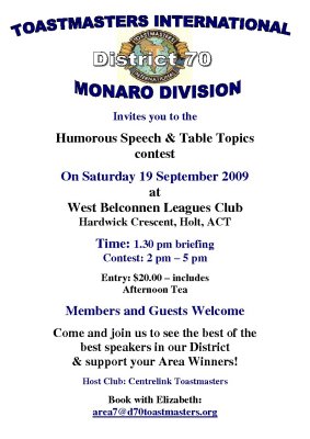 2009 Monaro Humorous and Table Topics Contest