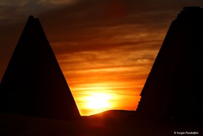 Sunset on Kushitic dynasty Pyramids south of Jebel Barkal - Karima