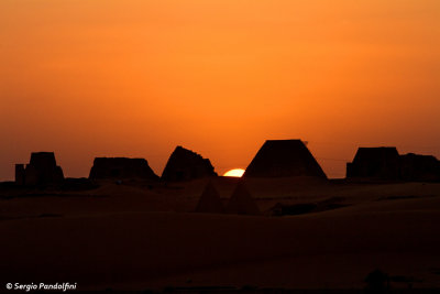 Sunset on Royal Necropolis of Meroe pyramids